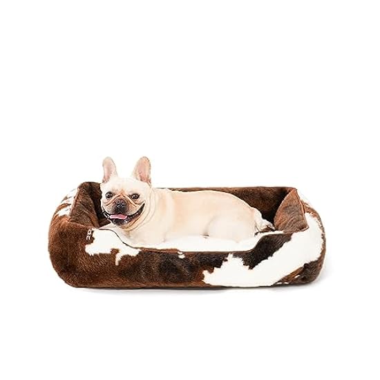 PuppyPalace Faux Fur Dog Beds for Large Dogs,Rectangle Plush Large Dog Bed with Removable Cover,Big Dog Bed with Supportive Bolster,Washable Pet Bed(Cow Print,32x24inches)