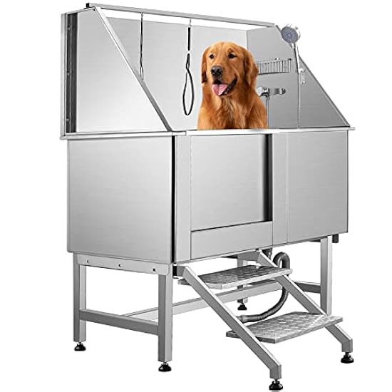 ARTYUIO Dog Grooming Tub for Home 50´´ Large Dog Bathtub Dog Bathing Station Stainless Steel XL Pet Washing Station Sink Shower with Steps, Sliding Door for Large Pet Dogs Home Commercial