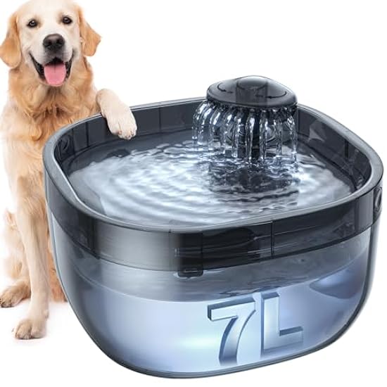 7L/1.8Gal Dog Water Fountain for Large Dog, FEELNEEDY Dog Water Bowl Dispenser Pet Water Fountain, Water Dispenser for Dogs with Ultra Quiet Pump for Multiple Pets with 3 Filters (FN-W05, Clear Black)