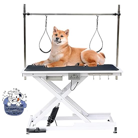 Lucky Pet Electric Lift Pet Grooming Table, Heavy Duty Pet Trimming Table, Professional X-Type Electric Lift for Large Dogs, with Overhead Arm, Clamps, Two Grooming Noose, 50 inch / Black