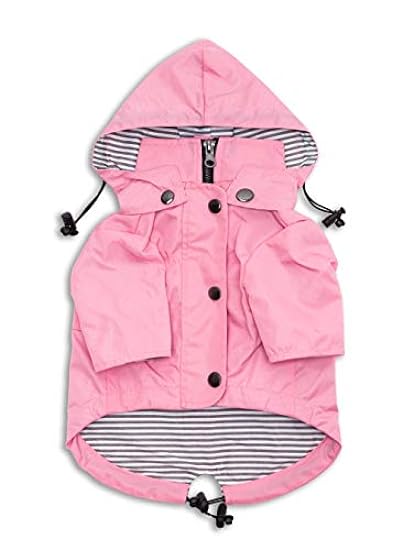Ellie Dog Wear Zip Up Dog Raincoat Pink with Reflective Buttons, Pockets, Water Resistant, Adjustable Drawstring, Removable Hoodie - Size XS to XXL Available - Stylish Premium Dog Raincoats (XL)