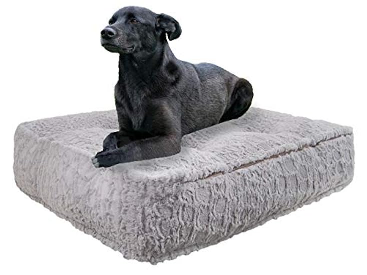 Bessie and Barnie Rectangle Dog Bed - Extra Plush Faux Fur Dog Bean Bag Bed - Fluffy Dog Beds for Large Dogs - Waterproof Lining and Removable Washable Cover - Multiple Sizes & Colors Available