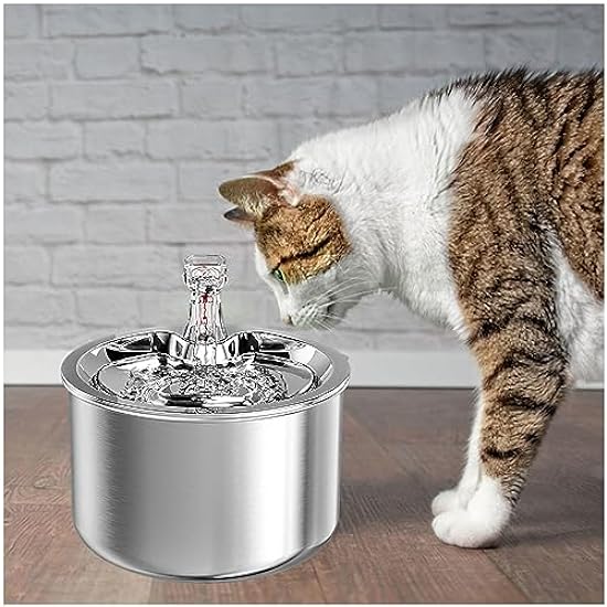 DEHIWI Automatic Water Fountain, Quiet Cat Water Fountain, 2L/67OZ Super Sound-Off,304 Stainless Steel,Easy to Clean Dog Drinking Fountains, Suitable for Cats, Dogs and Other Pets