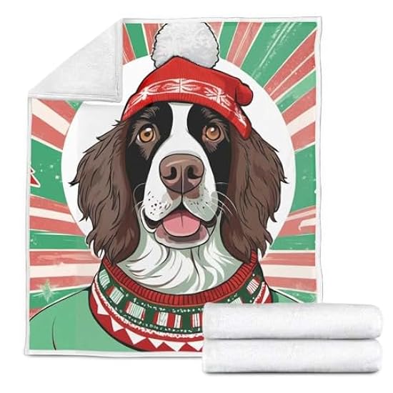 FunkySmiley Hipster Xmas Pet Pop Arts, English Springer Spaniel, 231014 - Cozy Plush Fleece Blanket for Dog Lovers, Full-Color Paw Print Design