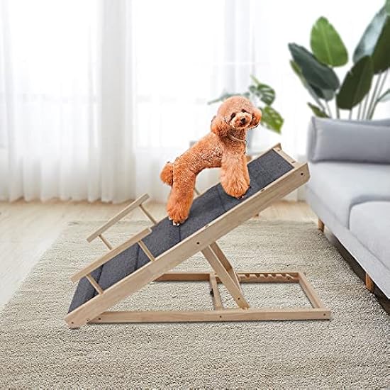 Wooden Pet Ramp, Adjustable Height, for Small, Medium, Large Pets, Suppport to 200lbs, Guardrail Design, 39.4 * 15.7inch,