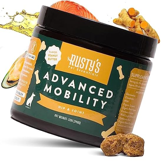 Rusty´s Pet Essentials Hip & Joint Advanced Mobility Dog Supplement (170 Chews) - Formulated with Chondroitin - Glucosamine - Turmeric & MSM for Joint Health - Made in The USA