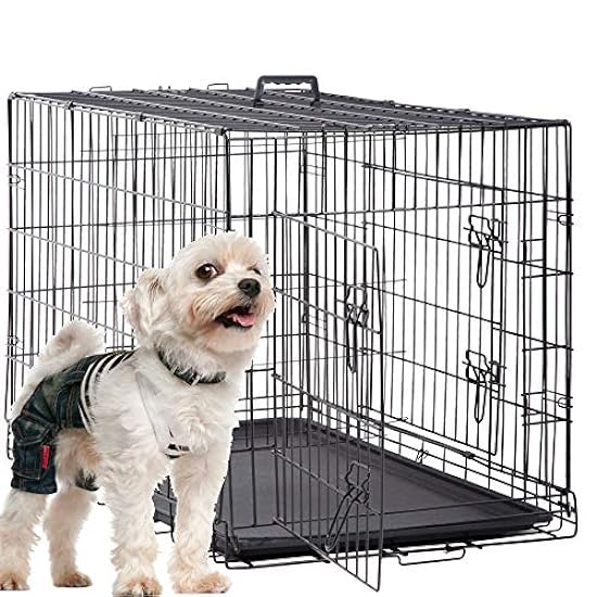 Dog Crates for Medium Dogs Dog Cages Folding Dog Kennels Metal Wire Crates Pet Animal Segregation Cage Crate with Double-Door,Tray,Handle and Divider for Dog Training Indoor,30 inch