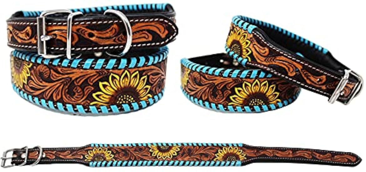 CHALLENGER Amish Padded Leather Heavy Duty Padded Leather Floral Tooled Dog Collar 60FK34
